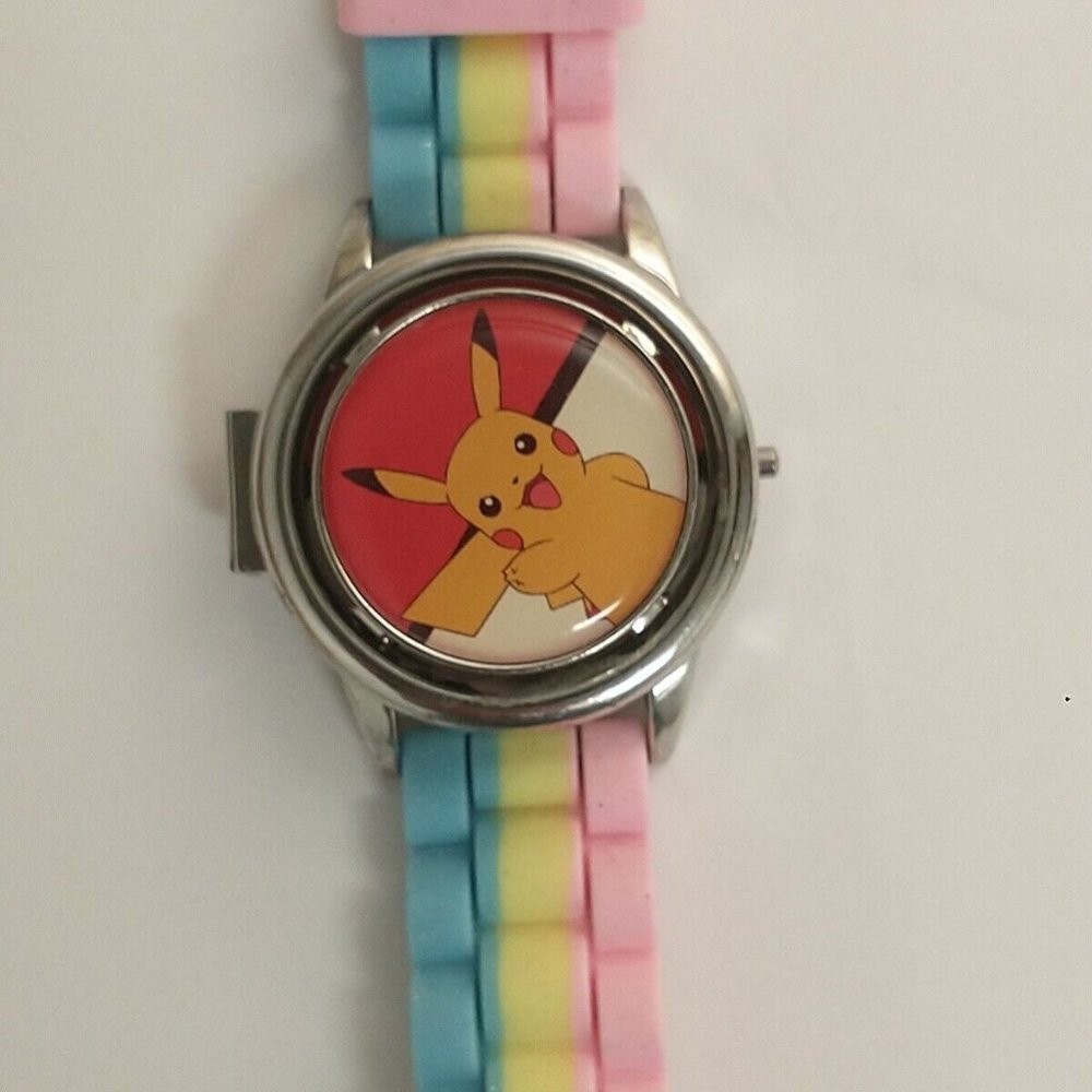 Pokémon Pikachu Spinning Digital Watch Pink Yellow Blue Band 2021 WORKS